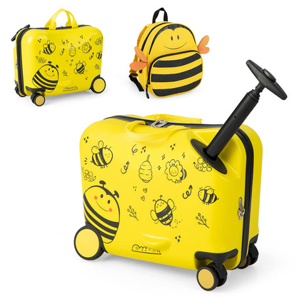 2 PCS Kids Luggage Set, 4L Backpack + 17L Ride-on & Carry-on Hardshell Suitcase with Wheels