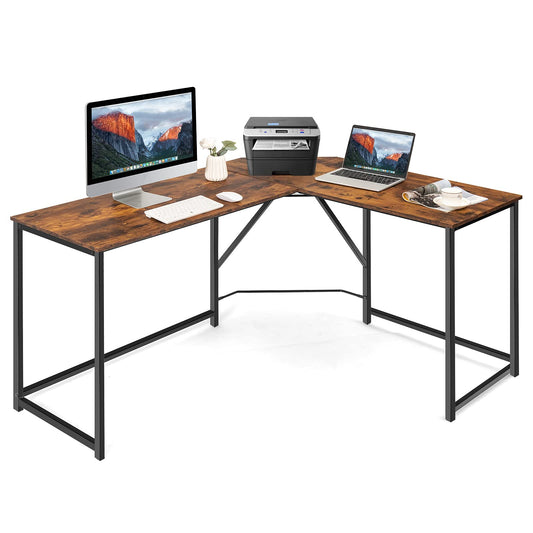 L-Shaped Computer Desk, Industrial Large 2-Person Corner Writing Workstation PC Laptop Table (Rustic Brown, 148 x 120 x 75cm)