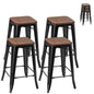 GiantexUK Bar Stools Set of 4, 64 CM Stackable Metal Frame Kitchen Chairs with Elm Wood Seat