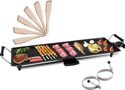 GiantexUK Teppanyaki Grill Table, Non-Stick Electric Barbecue Griddle with 6 Wooden Shovels and 2 Egg Rings(70 x 23 cm)