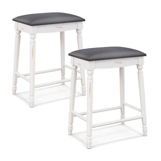 GiantexUK Bar Stools Set of 2, Upholstered Breakfast Barstools with PVC Cushion Surface & Extra Footrests (47 x 34 x 61cm)