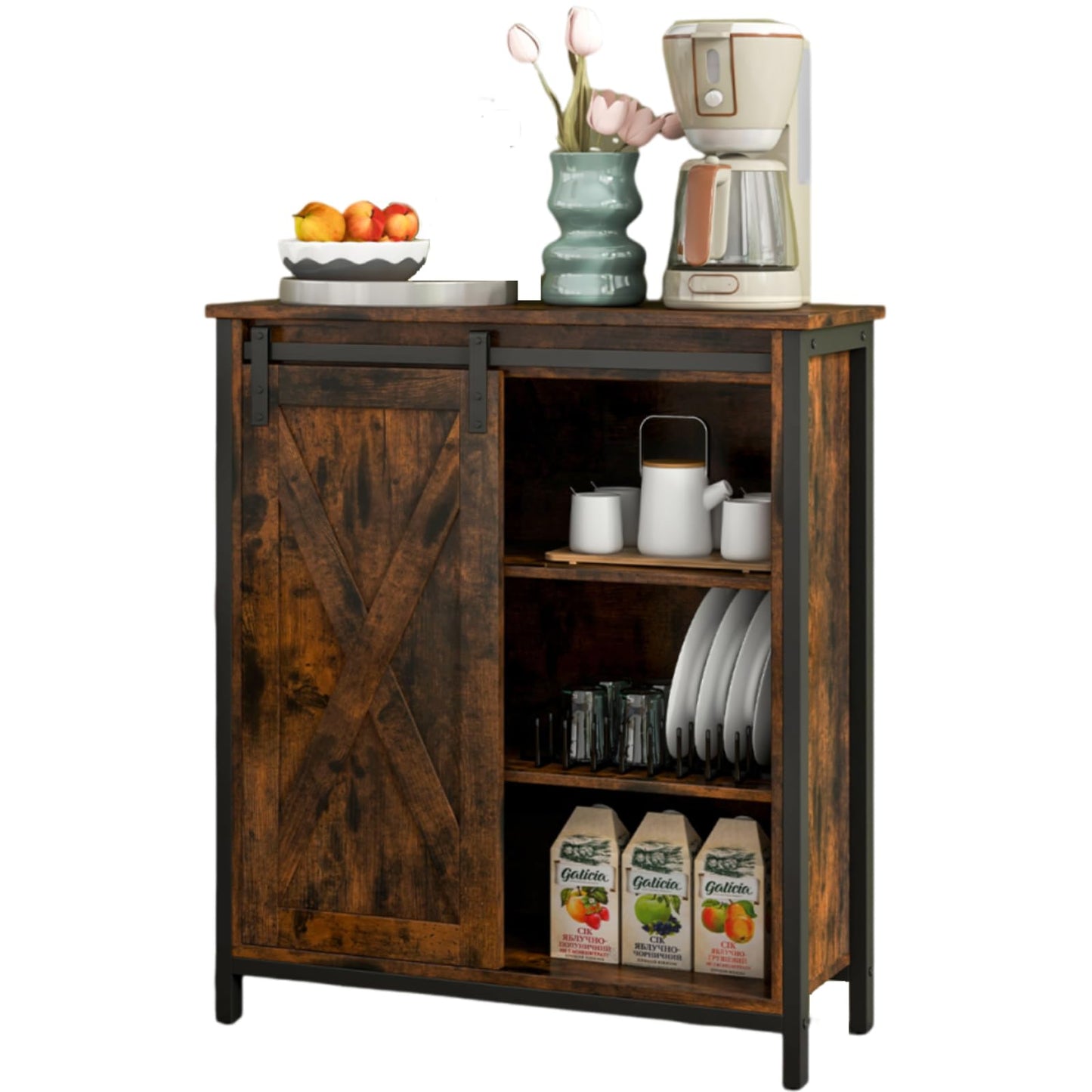 GiantexUK Buffet Sideboard, Wooden Kitchen Storage Cabinet with 3-position Adjustable Shelves