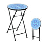 Folding Garden Side Table, 36cm Round Mosaic Bistro Table with Ceramic Tile Top