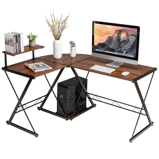 L-Shaped Computer Desk, Industrial Large Desktop 2-Person Corner Writing Workstation PC Laptop Table