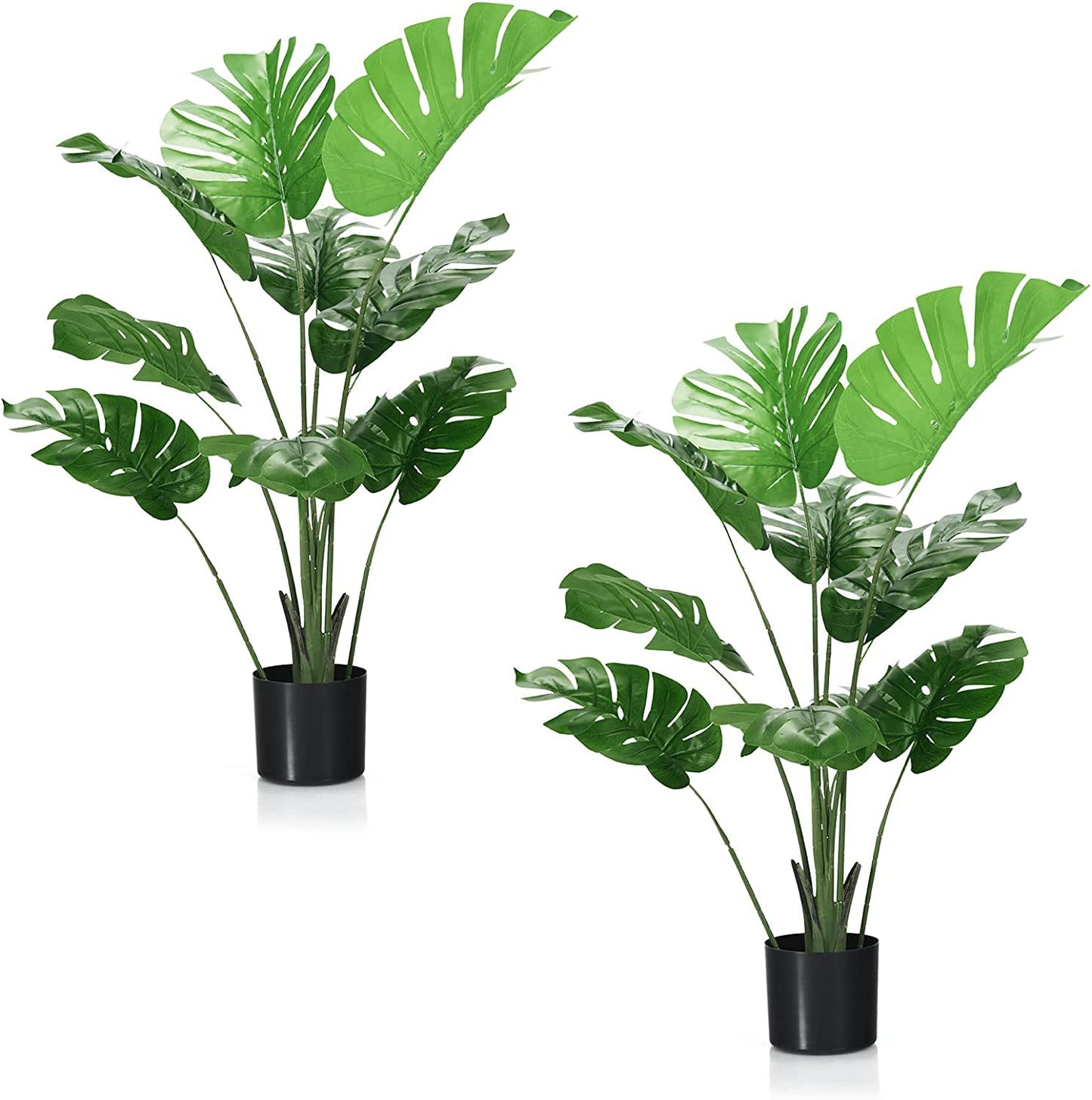 GiantexUK 1/2PCS Artificial Monstera Plants, Fake Decorative Trees with Cement Pot and 10 PEVA Leaves