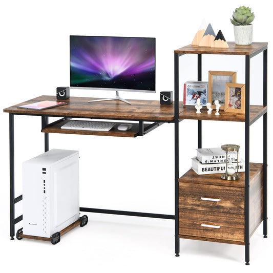 Computer Desk, 2-in-1 Workstation PC Laptop Table with Storage Bookshelf, 140 x 50 x 110cm