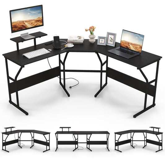 L-Shaped Computer Desk, 225cm Convertible Double Study Writing Workstation