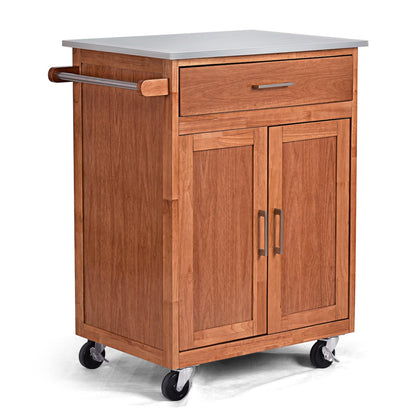 GiantexUK Kitchen Island on Wheels, Rolling Storage Trolley with Stainless Steel Countertop