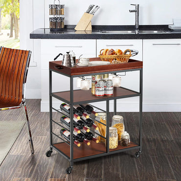 GiantexUK Kitchen Serving Cart, 3 Tier Rolling Cart Trolley with Wine Rack and Handle (3 Tiers Wine Rack, 71 x 45 x 93cm)