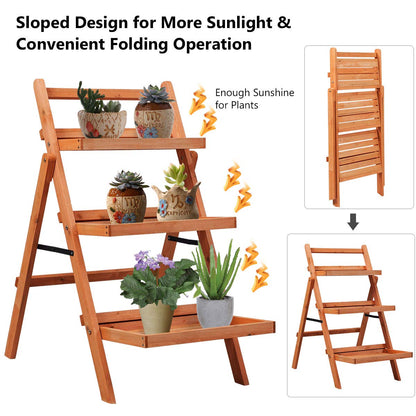 3-Tier Plant Stand, Folding Ladder Flower Shelving Unit with Step Design