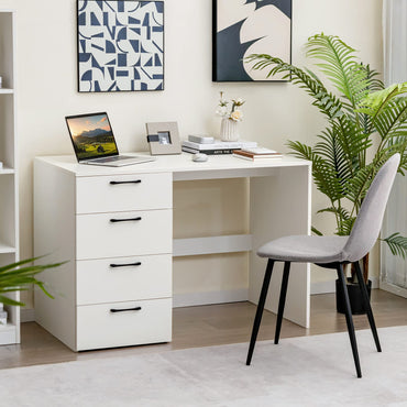 Computer Desk, Wooden Study Table Writing Workstation with 4 Drawers, 110 x 60 x 76cm, Whi