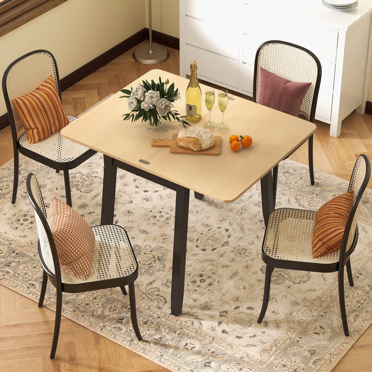 GiantexUK Dining Table, Rectangle Kitchen Table with Foldable Tabletop