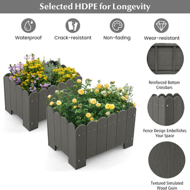 GiantexUK Raised Garden Bed Set of 2, HDPE Elevated Planter Box with Drainage Gaps