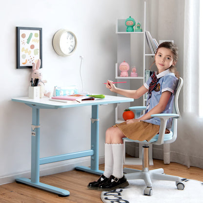 Kids Desk, Height Adjustable Children Study Table with Hand Crank System and Ample Tabletop