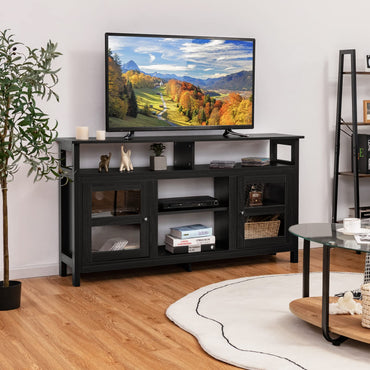 TV Stand for TVs up to 65", Wooden Television Media Entertainment Center with 4 Open Shelves & 2 Side Cabinet