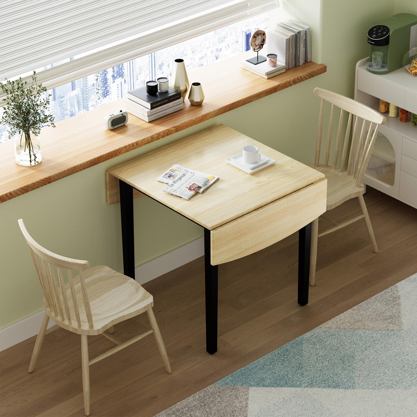 GiantexUK Drop Leaf Dining Table, Rectangle Extendable Kitchen Table with Non-Slip Foot Pads