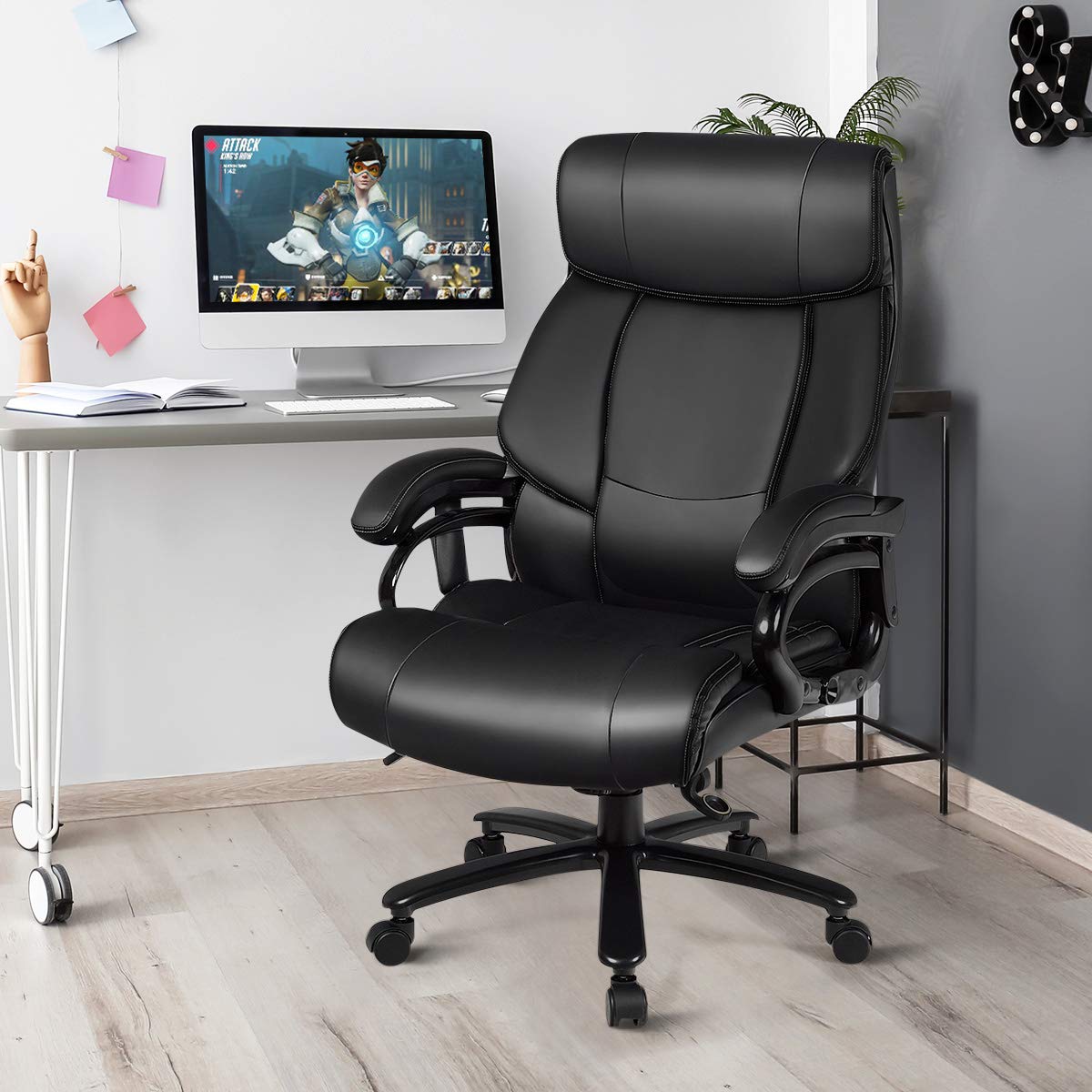 PU Leather Massage Office Chair, 400LBS Big and Tall Ergonomic Computer Chair with 5 Modes Massage Function