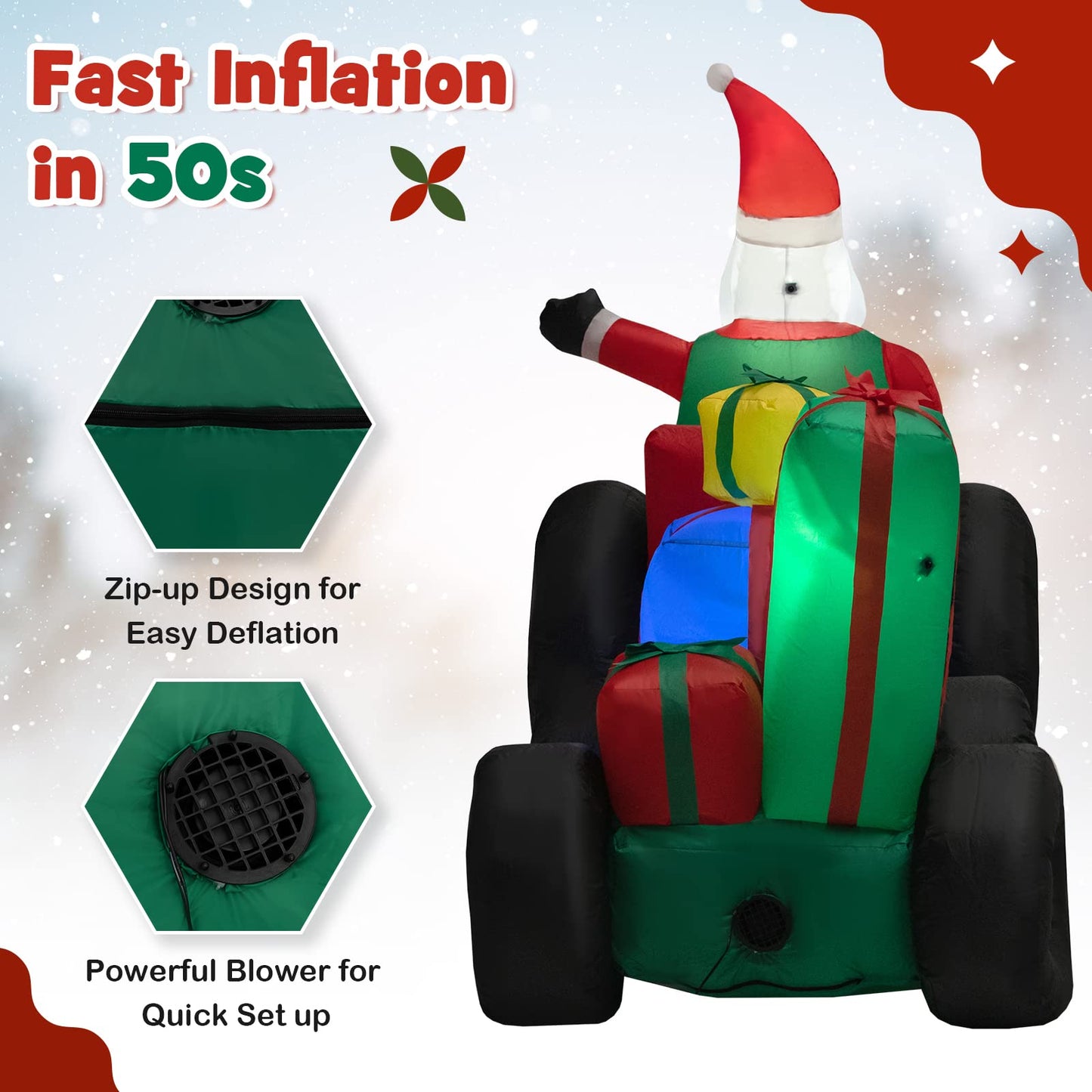 Inflatable Christmas Santa Claus, Self Inflating Xmas Decoration with LED Lights and Blower