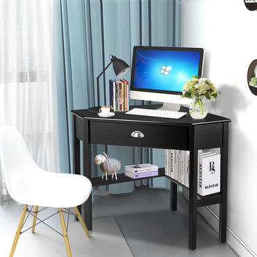 Corner Desk, Triangular Computer Desk Workstation with Open Shelf & Drawer