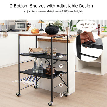 GiantexUK 3-Tier Storage Shelving Cart, Kitchen Rolling Serving Trolley with 2 Adjustable Metal Shelves