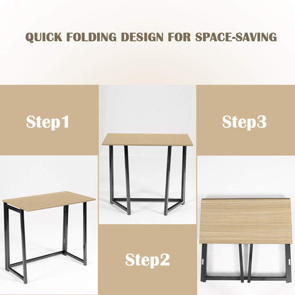 Folding Computer Desk, No-Assembly Simple PC Laptop Table Writing Workstation, 80 x 45 x 74cm