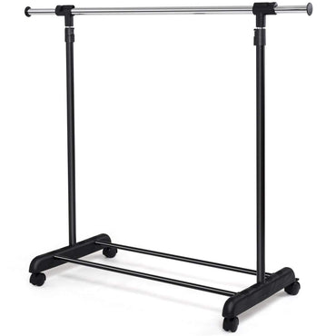 GiantexUK Single Clothes Rails, Adjustable Metal Garment Rack with Wheels and Storage Shelf