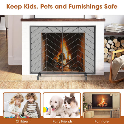 GiantexUK Fireplace Screen, Heavy Duty Metal Mesh Spark Guard with Stand, Freestanding Indoor Outdoor Spark Protection Fire Guard Barrier