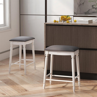 GiantexUK Bar Stools Set of 2, Upholstered Breakfast Barstools with PVC Cushion Surface & Extra Footrests (47 x 34 x 61cm)