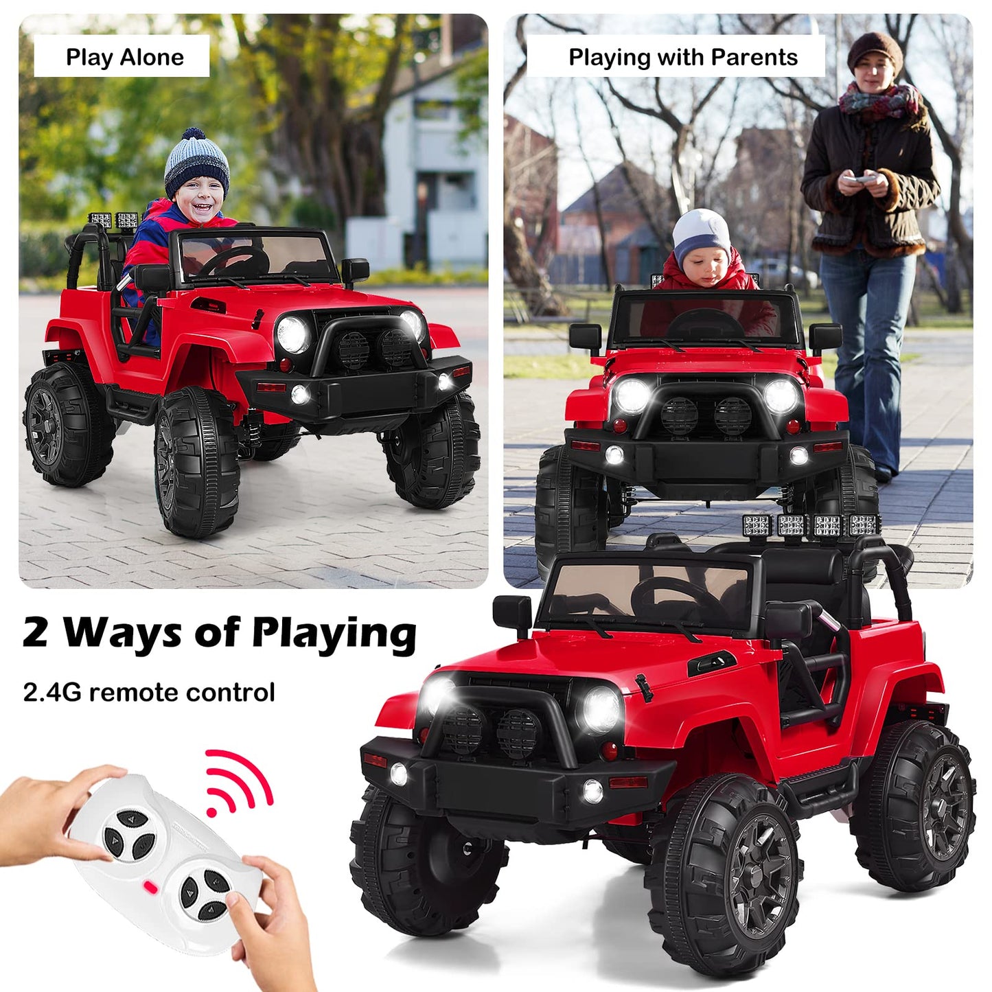 Kids Ride on Car, 12V Battery Powered Electric Truck with 2.4G Remote Control, LED Lights