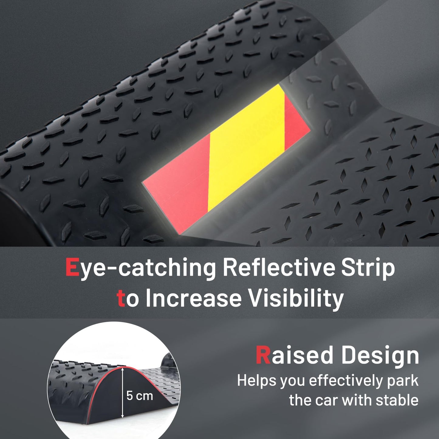 GiantexUK 2PCS Car Parking Mat, 53CM Wheel Stopper Parking Aid with Reflective Strips