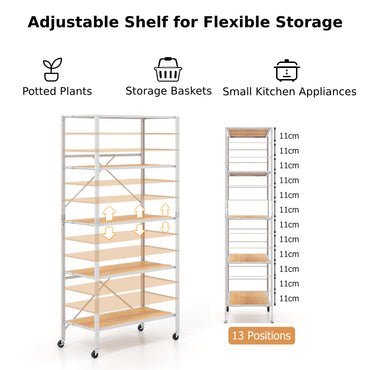 GiantexUK 5-Tier Storage Cart, Foldable Metal Frame Shelving Unit with Wheels, Adjustable Shelves & Anti-Tipping Device