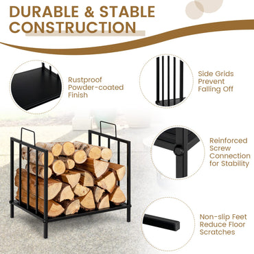 GiantexUK Firewood Rack, Metal Firewood Log Holder with Handles (45x33x46cm, 50kg Capacity)