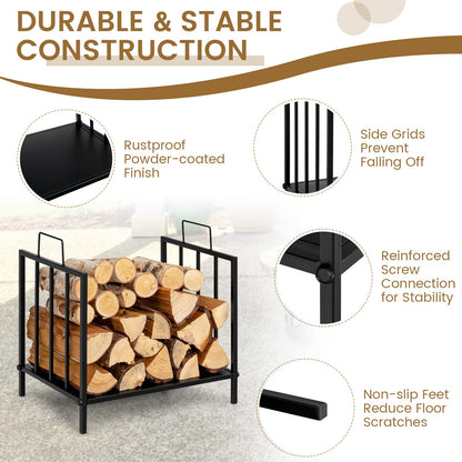 GiantexUK Firewood Rack, Metal Firewood Log Holder with Handles (45x33x46cm, 50kg Capacity)