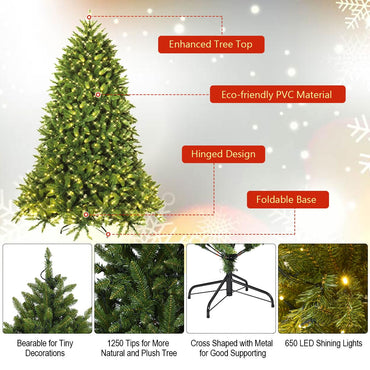 6FT Pre-lit Christmas Tree, Artificial Green Xmas Trees with 8 Lighting Modes