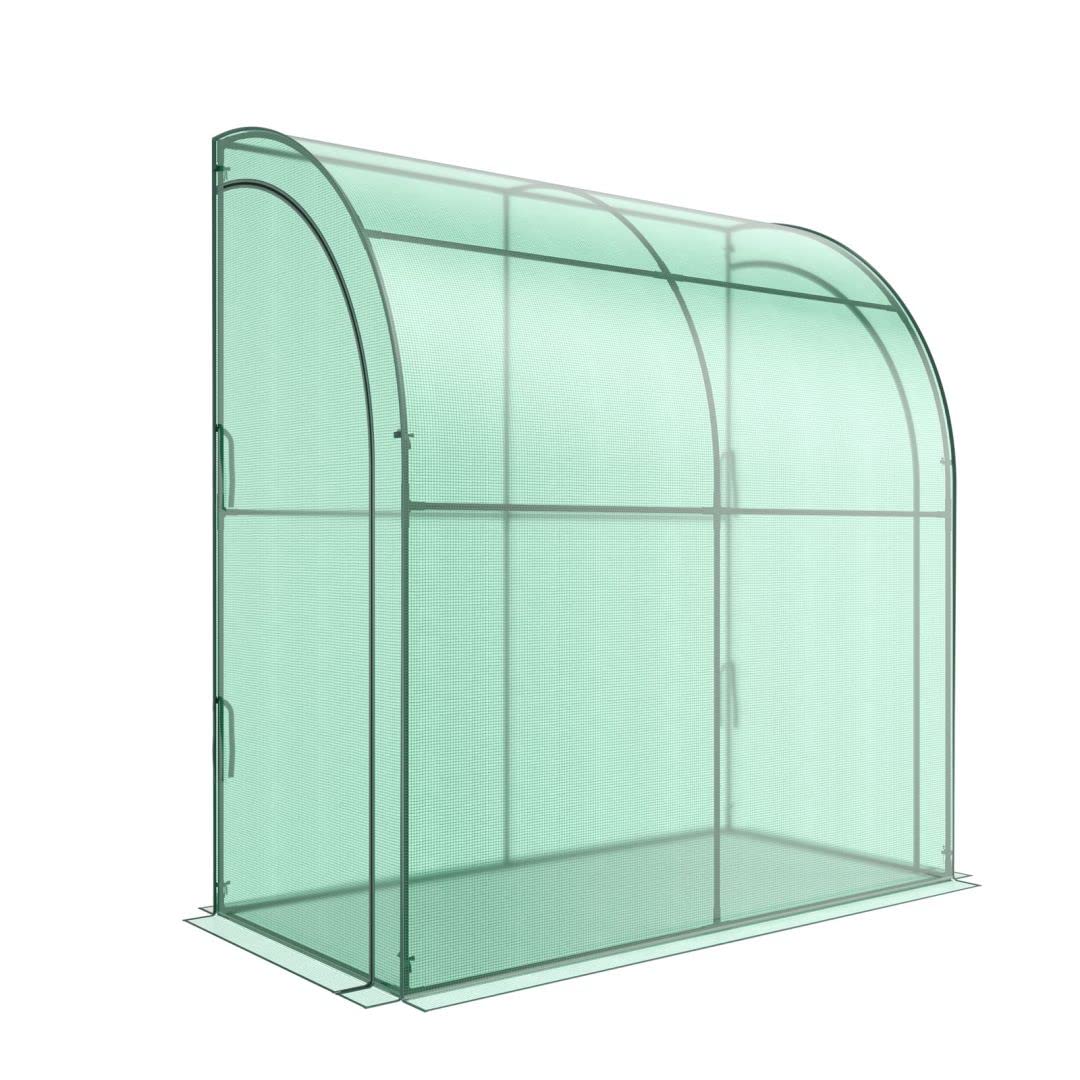 GiantexUK Mini Walk-in Greenhouse with Flower Rack, Portable Lean-to Green house with Weatherproof PE Cover & Roll-up Zipper Doors