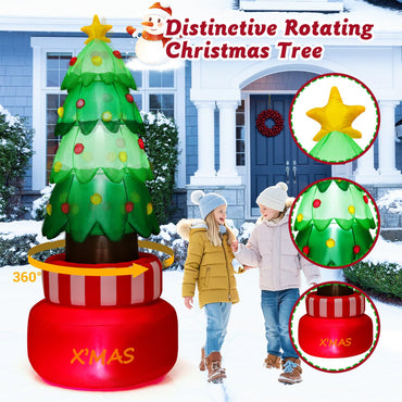 2.4M Inflatable Christmas Decoration, Blow up Christmas Tree with LED Lights (Green Rotating Tree)