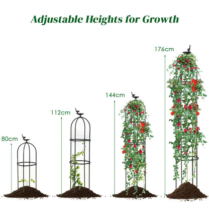 GiantexUK 2 Pack Metal Garden Obelisk, Height Adjustable Climbing Plants Trellis Frame Support with Decorative Heads & Gloves