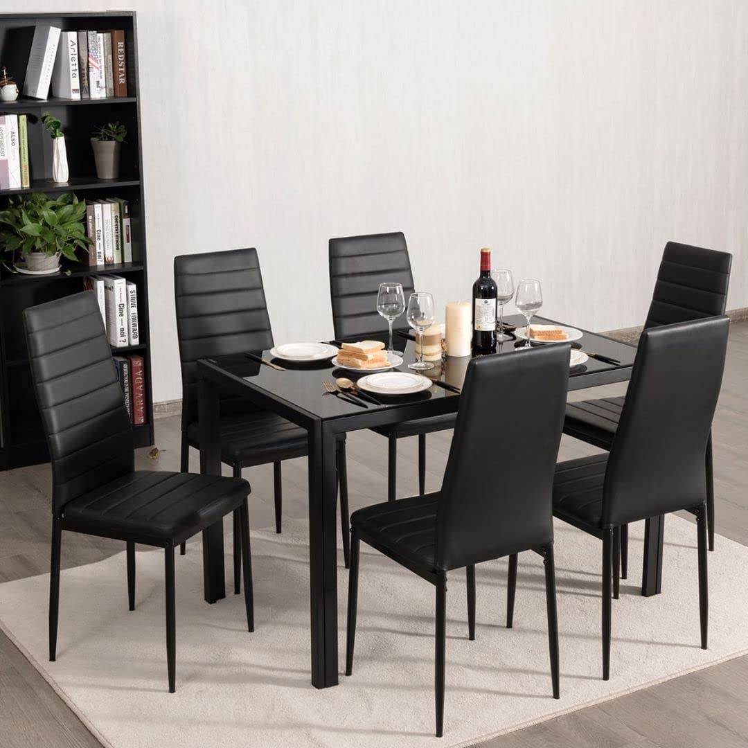 GiantexUK Set of 4/6 Dining Chairs, PU Leather Bar Chairs with Upholstered Seat, High Back Accent Seats for Home Office