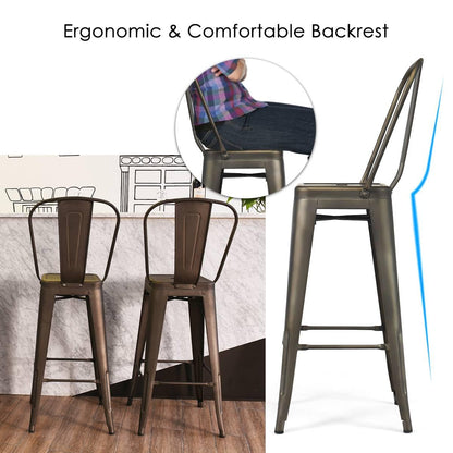 GiantexUK Bar Stools Set of 4, 76CM Seat Height Stackable Metal Kitchen Chairs with Handles, Footrests & Rubber Foot Pads