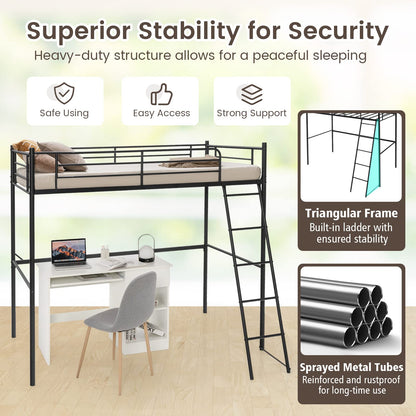 Metal Loft Bed Frame, Single Bunk Bed High Sleeper with Ladder & Safety Guardrail