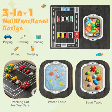 Sand and Water Table, Wooden Sensory Tables with Detachable Storage Bag, Foldable Bin, Multifunction Activity Game Table for Kids