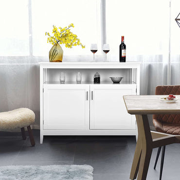 GiantexUK White Kitchen Cabinet, Wooden Buffet Sideboard with Doors and 5-Position Adjustable Shelf