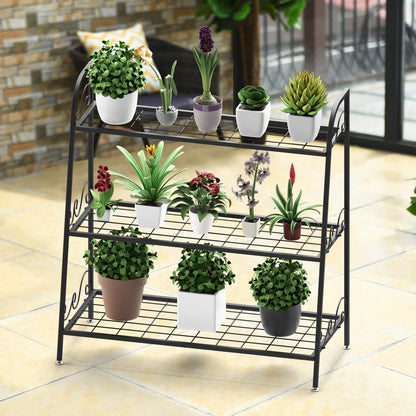 GiantexUK Metal Plant Stand, 3 Tier Flower Rack with Adjustable Footpads