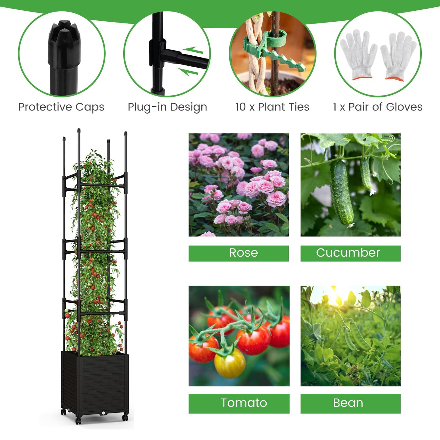 GiantexUK Garden Arch with Planter Boxes, Metal Pergola Trellis Arbour with Wheels & Self-Watering system, 2M Rose Vine Climbing Plants Support Archway