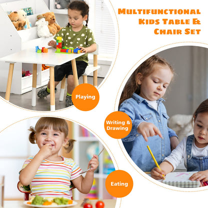 Kids Table and 2 Chairs, Wooden Children Table Chair Set with Non-slip Foot Pads