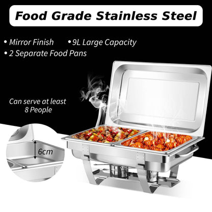 GiantexUK Double Chafing Dish, 9L Stainless Steel Chafer Set with Food Pan (2 Separate Food Pans)