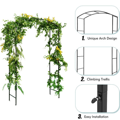 GiantexUK Metal Garden Arch, 2.3M Heavy Duty Trellis Pergola Arbour with 4 Ground Anchors