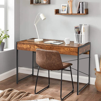 Computer Desk, Wooden PC Laptop Table Writing Workstation with 2 Drawers, 112 x 48 x 76cm