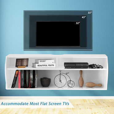 Wall Mounted Floating TV Stand, Wooden Hanging TV Cabinet Media Entertainment Center with Open Shelves