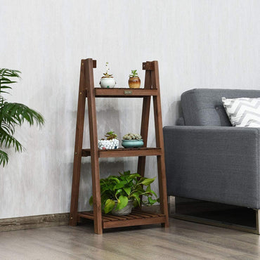 GiantexUK Folding Plant Stand, 3 Tier Wooden Flower Pot Display Rack, Garden Plants Ladder Herb Shelves (3 Tier, 45 x 38 x 95cm)